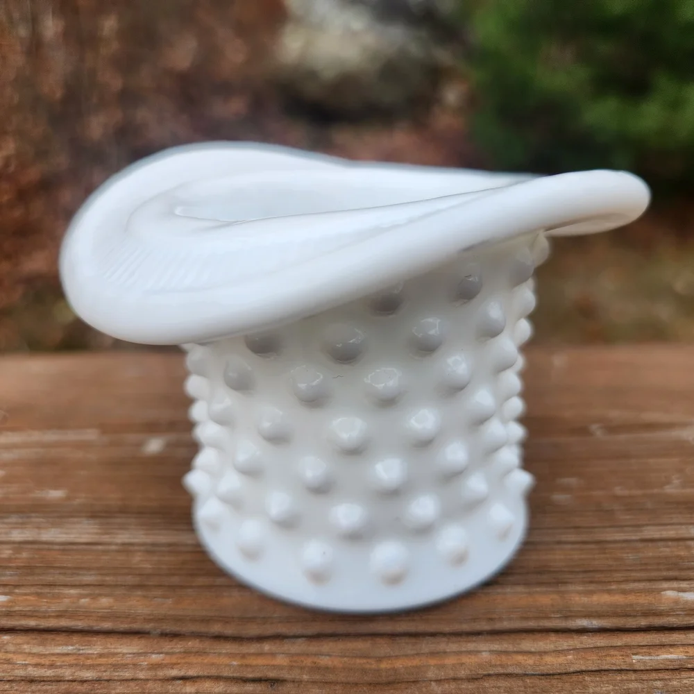 Vintage Fenton Hobnail Milkglass Top Hat Toothpick / QTip /Matchstick Holder